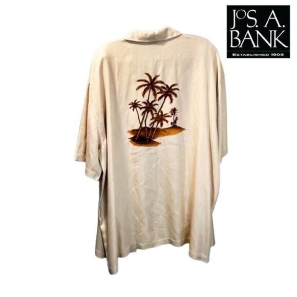 JoS A BANK Mens Relaxed-fit SILK Button Down Short-Sleeve Camp Beach‎ Shirt - Picture 2 of 6